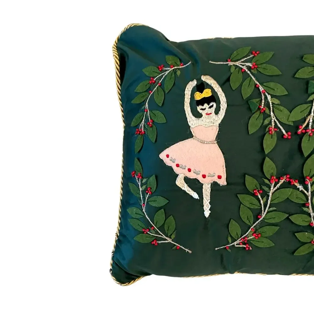 Nutcracker Embroidered Green Velvet Christmas Pillow 14x24 Winter Holiday NEW